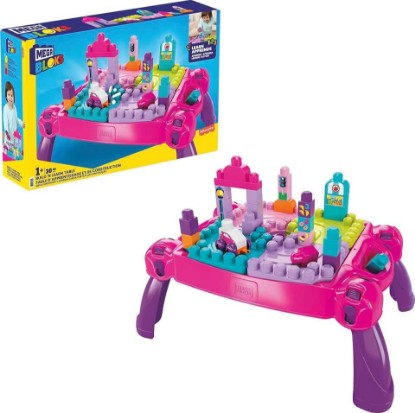 Picture of MEGA BLOKS First Builders Build 'n Learn Table Toddler Blocks Set, Pink | Portable Activity Table, 30 Pieces, Built-In Storage, Preschool Kids Ages 1+ Years, Easy to Build (Amazon Exclusive)