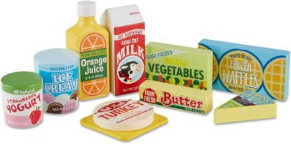 Picture of Melissa & Doug Fridge Food, Wooden Play Food for Kids Kitchen Playset, Play Kitchen Accessories, Preschool Toys for Girls & Boys Ages 3+ | 9 Solid Wood Play Food Packages, Milk, Butter, Cheese, Grocery and Kitchen Pretend Play, Preschool Toys for Kids, Ages 3+