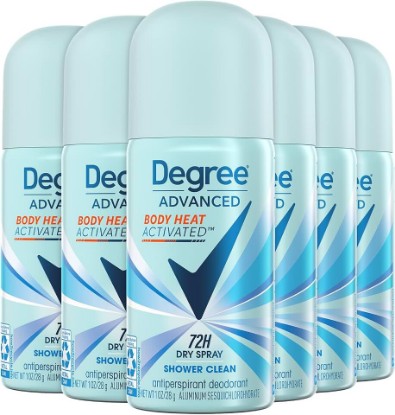 Picture of Degree Women’s Travel Deodorant Antiperspirant Spray 6-Pack, 1 Oz Ea | Mini Deodorant Bulk, Dry Spray, Body Heat Activated Technology, 72 Hours of Sweat & Odor Protection, Shower Clean Scent