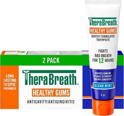 Picture of TheraBreath Healthy Gums Toothpaste, Clean Mint, 4 oz, 2-Pack | Fights Bad Breath for 12 Hours, With Stannous Fluoride, Anticavity & Gingivitis Protection