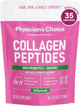 Picture of Physician's CHOICE Collagen Peptides Protein Powder, Grass Fed, 35 Servings | Hydrolyzed Collagen Protein, Grass Fed, Non-GMO, Unflavored, Supports Hair, Skin, Joint Health for Women & Men