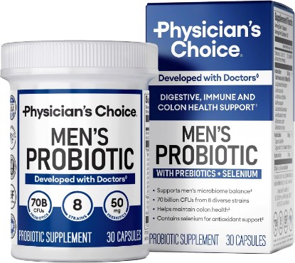 Picture of Physician's CHOICE Probiotics for Men - 70 Billion CFU - 8 Strains - w/Selenium & Organic Prebiotics - Supports Digestive Health, Microbiome, Colon, & Immune Health - Advanced Men's Probiotic - 30ct