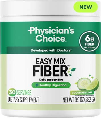 Picture of Physician's CHOICE Easy Mix Fiber for GLP-1 Support - No Grit - Daily Prebiotic Soluble Fiber Powder Supplement for Women and Men - Cucumber Lime - 30 Servings