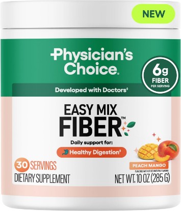 Picture of Physician's CHOICE Easy Mix Fiber for GLP-1 Support - No Grit - Daily Prebiotic Soluble Fiber Powder Supplement for Women and Men - Peach Mango - 30 Servings