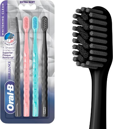 Picture of Oral-B 3D White Brilliance toothbrushes, 4 Count Toothbrush Extra Soft, Tough on Plaque, Gentle on Gums, whitening Tooth Brush