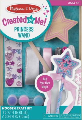 Picture of Melissa & Doug Melissa & Doug Created By Me! Paint & Decorate Your Own Wooden Princess Wand Craft Kit, Pink Princess Crafts Great for Rainy Days, Toys for Kids Ages 4+ | 27 Piece Arts & Crafts Activity, Princess Pretend Play, Wooden Star, Paint, Gems, Ribbons, Preschool Toys for Kids, Ages 4+