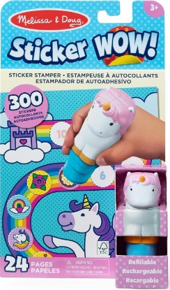 Picture of Melissa & Doug Melissa & Doug Sticker Wow!™ 24-Page Activity Pad and Sticker Stamper, 300 Stickers, Arts and Crafts Fidget Toy Collectible Character – Unicorn Creative Play Travel Toy for Girls and Boys 3+