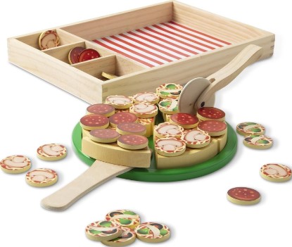 Picture of Melissa & Doug Melissa & Doug Wooden Pizza Party Play Set, 36 Self-Stick Toppings, Pizza Toy Kitchen Set & Play Kitchen Accessories, Preschool Toys for Boys & Girls 3+ | 45 Pieces, 6 Pizza Slices, 36 Toppings, Pizza Cutter, Spatula, Tray, Pretend Play Food, Preschool Toys for Kids, Ages 3+