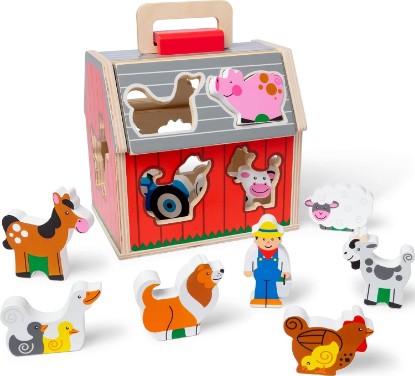 Picture of Melissa & Doug Melissa & Doug Take-Along Wooden Toy Barn, 11-Pc Portable Toddler Playset with Farm Animals & Pop-Up Roof, Preschool Learning Toys for Girls & Boys 2+ | Portable Wooden Sorting Barn, 10 Farm Animals & Farmer, Montessori Inspired Play, Toddler Learning Toys for Kids, Ages 2+