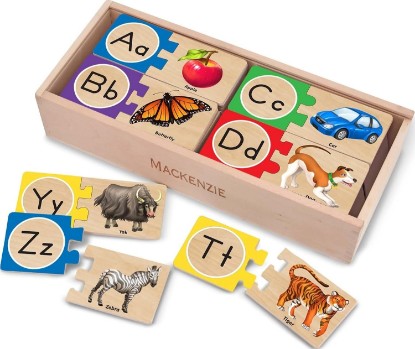 Picture of Melissa & Doug Self-Correcting Alphabet Wooden Puzzles with Storage Box (52 pcs) ABC Puzzles, Wooden Alphabet Puzzle for Kids Ages 4+ | 52 Pieces, Wooden Alphabet Puzzles with Storage Box, Letter Recognition Matching, Preschool Learning Toys for Kids, Ages 4+
