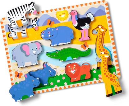 Picture of Melissa & Doug Safari Wooden Chunky Puzzle (8 pcs), Educational Screen Free Activity for Toddler, Preschoolers and Kids Ages 2+ - FSC Certified | 8 Chunky Wooden Puzzle Pieces, Safari Animals, Skill Building Matching Pretend Play, Toddler Learning Toys for Kids, Ages 2+