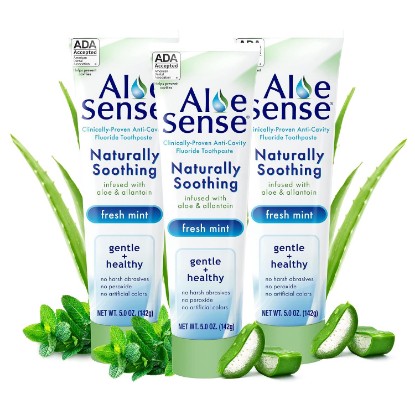 Picture of Naturally Soothing Toothpaste for Sensitive Teeth and Gum Care with Aloe Vera, Allantoin & Fresh Mint Flavor, Gentle & Natural, ADA Approved (5-oz, 3 Count)
