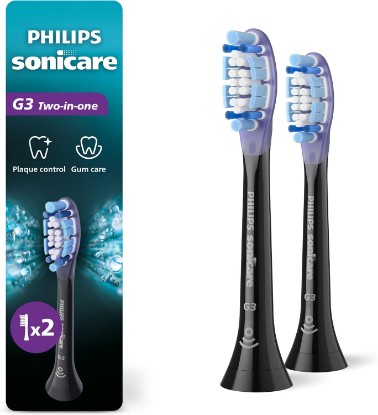 Picture of Philips Sonicare G3 Two-in-One Brush Heads, 2-Pack, 6 Month Supply, Black | 1000% More Plaque Removal, 7x Healthier Gums¹, BrushSync Reminder, Up To 62,000 Bristle Movements/Min, HX9052/95