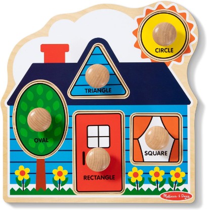 Picture of Melissa & Doug First Shapes Jumbo Knob Puzzle, Wooden Peg Puzzle for Toddlers, Educational Toy for Shape Recognition and Fine Motor Skills, Ages 1+ | 6 Pieces, Wooden Board, 5 Extra-Thick Shape Pegs, Matching & Sorting Play, Montessori Inspired Toddler Toys for Kids, Ages 1+