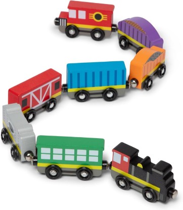 Picture of Melissa & Doug Wooden Train Cars, 8-Piece Magnetic Train Set with Toy Storage Tray, Steam Engine, Caboose, Coal & Passenger Cars, Montessori-Inspired Pretend Play Toys for Kids Ages 3+ | 9 Piece Set, 8 Magnetic Wooden Toy Train Cars, Storage Tray, Railroad Pretend Play, Preschool Learning Toys for Kids, Ages 3+
