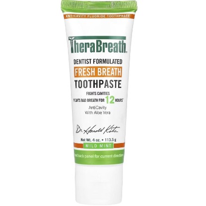 Picture of TheraBreath Fresh Breath Toothpaste, Mild Mint Flavor, Dentist Formulated, Anticavity Fluoride Formula with Aloe Vera, Long-Lasting 12-Hour Freshness, 4 oz (Pack of 2)