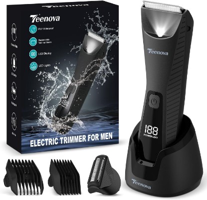 Picture of Pubic & Body Hair Trimmer for Men, 2 In 1 Electric Ball Groin Razor Shaver with Ceramic Blade, No Nick Mens Grooming Kit for Wet/Dry Use, Cordless Charging Body Groomer with Led Display, Black