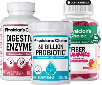 Picture of Physician's CHOICE Daily Gut Trio for GLP-1 Support, Bloating & Digestion | Supports Gut, Immune & Digestive Health, 60 Billion Probiotic 30ct + Digestive Enzymes 60ct + Prebiotic Fiber Gummies 60ct