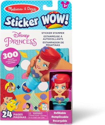 Picture of Melissa & Doug Sticker Wow!™ 24-Page Activity Pad and Sticker Stamper, 300 Stickers, Arts and Crafts Fidget Toy Collectible Character – Disney Princess Ariel - for Kids Ages 3+ - FSC Certified | 300 Surprise Stickers, Princess Ariel Stamper, 24-Page Pad, Mess-Free Travel Toys, Arts & Crafts, Preschool Toys, Ages 3+
