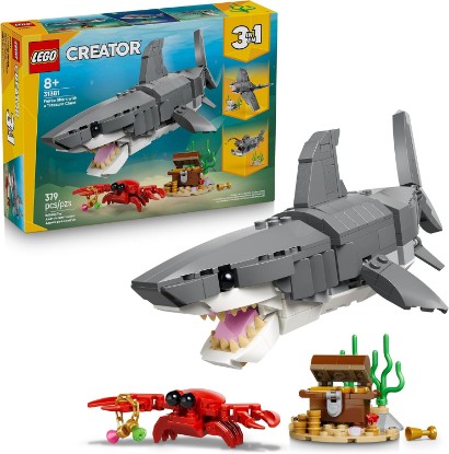 Picture of LEGO Creator Fierce Shark with a Treasure Chest Building Toy for Boys & Girls - Kids Build a Shark, Fish, or Manta Ray Animal Figure - Bedroom or Shelf Decor for Ages 8+ - 31381