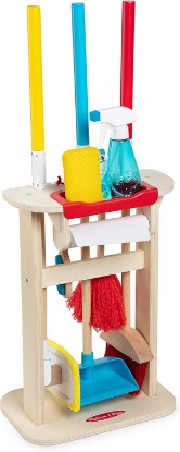 Picture of Melissa & Doug Deluxe Sparkle & Shine Cleaning Play Set (11 Pieces) - FSC Certified | 11 Pieces, Wooden Broom, Sweeper Mop, Duster, Spray Bottle, House Cleaning Pretend Play, Preschool Toys for Kids, Ages 3+