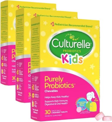 Picture of Culturelle Kids Chewable Daily Probiotic for Kids,Ages 3+,#1 Pediatrician-Recommended Brand,Natural Berry Flavored Daily Probiotics for Digestive Health,Oral Care & Immune Support,30 Count (Pack of 3)