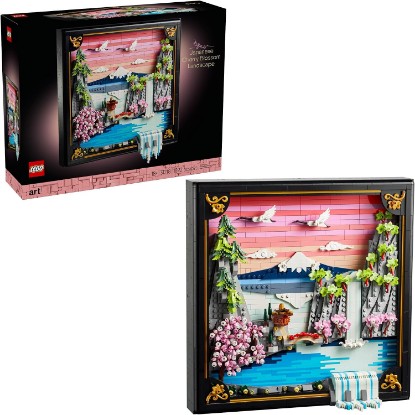 Picture of LEGO Art Japanese Cherry Blossom Landscape Building Set for Adults - Room Decoration & Gift for Women & Men, Ages 18+ - Framed Wall Decor, Stand or Hang to Display - 31218