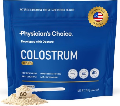 Picture of Physician's CHOICE Colostrum Gold Powder - First-Day Milking for Gut & Immune Support - Potent IgG Antibodies & Bioactive Nutrients - Whole & Unstripped - Easy to Mix - Made in the USA - 60 Servings