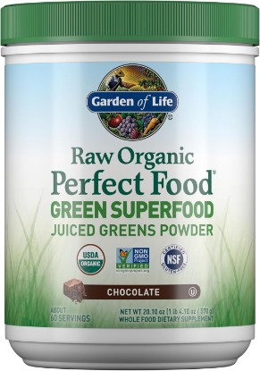 Picture of Garden of Life Raw Organic Perfect Food Chocolate Powder, 60 Servings | Juiced Cereal Grasses, Plant Based Green Supplements for Immune Support and Digestive Support, Green Superfood USDA Organic