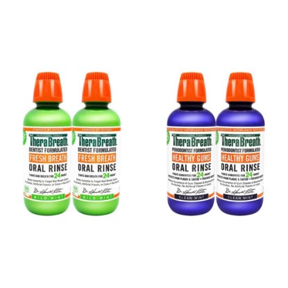 Picture of TheraBreath Fresh Breath Oral Rinse, Mild Mint, 16 Ounce Bottle (Pack of 2) and 24 Hour Healthy Gums Periodontist Formulated Oral Rinse, 16 Ounce (Pack of 2)