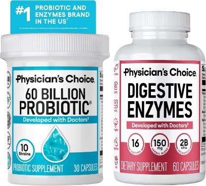 Picture of Physician's CHOICE Advanced Gut Health Bundle: 60 Billion Probiotics 30ct + Digestive Enzymes 60ct for Digestive, Gut, and Immune Health Supports Occasional Constipation, Diarrhea, Gas, and Bloating