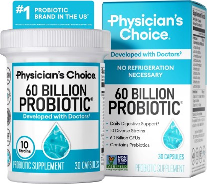 Picture of Physician's CHOICE Probiotics 60 Billion CFU - 10 Strains + Organic Prebiotics - Immune, Digestive & Gut Health - Supports Occasional Constipation, Diarrhea, Gas & Bloating - for Women & Men - 30ct