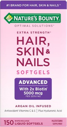 Picture of Nature's Bounty Advanced Hair, Skin & Nails, 150 Rapid Release Softgels | Argan-Infused Vitamin Supplement with Biotin and Hyaluronic Acid, 50 Total Servings