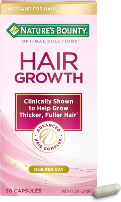 Picture of Nature's Bounty Optimal Solutions Hair Growth Vitamin Supplement, 30 Count | Lustriva, 10,000 mcg Biotin plus Silicon & Arginine, 30 Capsules, 1 Per Day, 1 Month Supply