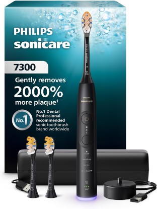 Picture of Philips Sonicare 7300 Rechargeable Electric Toothbrush, 3 Brush Head, Black | 2000% More Plaque Removal¹, Visual Pressure Sensor, 12 Brush Settings, 21-Day Battery, App Connected, Travel Case, HX7421/07