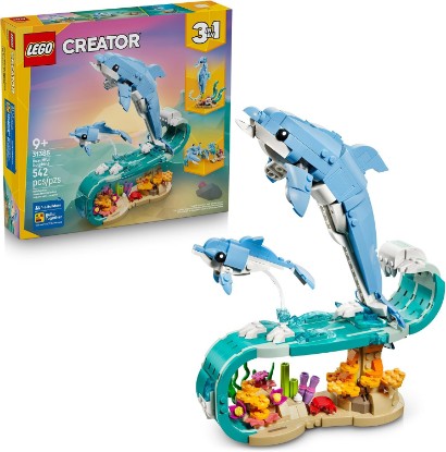 Picture of LEGO Creator 3 in 1 Sea Animals: Beautiful Dolphins Building Toy for Girls, Boys, & Kids, Ages 8+ - Gift for Birthdays - Build a Dolphin, Seahorse, or Crab Animal Figure - 31385