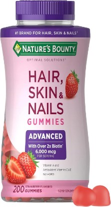 Picture of Nature's Bounty Optimal Solutions Advanced Hair, Skin, Nails, 200 Count | 6000mcg, 2X Biotin, 200 Strawberry Gummies