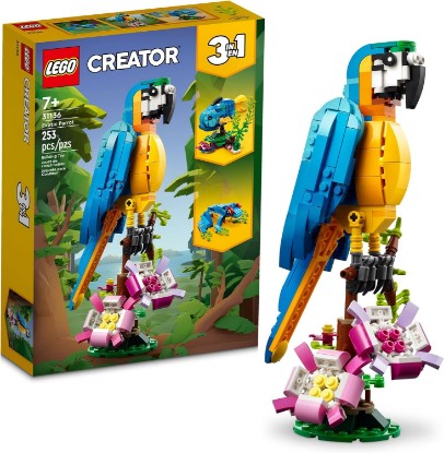 Picture of LEGO Creator 3 in 1 Exotic Parrot Building Toy Set, Transforms to 3 Different Animal Figures - from Colorful Parrot, to Swimming Fish, to Cute Frog, Creative Toys for Kids Ages 7 and Up, 31136