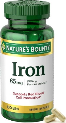 Picture of Nature’s Bounty Iron 65mg, 325mg Ferrous Sulfate, 100 Tablets | Cellular Energy Support, Promotes Normal Red Blood Cell Production, 1 Serving Per Day, Gluten Free, 100 Vegetarian Tablets