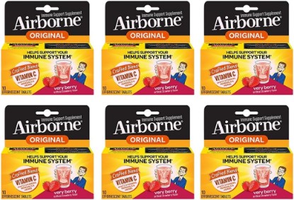 Picture of Airborne Very Berry Effervescent Tablets, 10 Count - 1000mg of Vitamin C - Immune Support Supplement (Packaging May Vary) (Pack of 6)