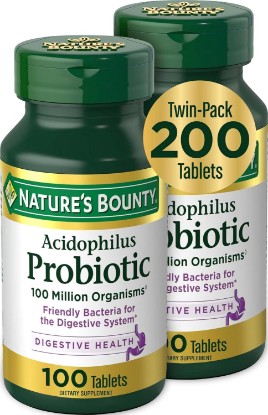 Picture of Nature's Bounty Acidophilus Probiotic, Daily Probiotic Supplement | Digestive Health, 200 Tablets, Twin Pack