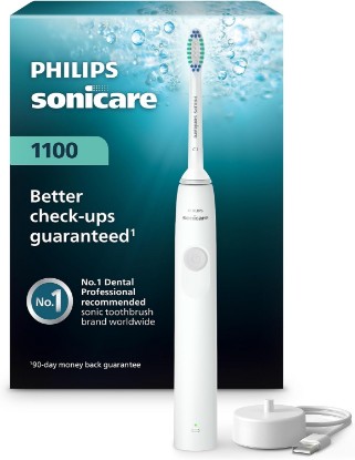 Picture of Philips Sonicare 1100 Rechargeable Electric Toothbrush, 1 Brush Head, White | More Plaque Removal, 2-Minute Guided Timer, 14-Day Battery, HX3641/02