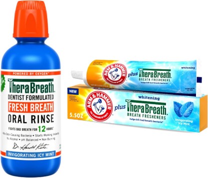 Picture of TheraBreath Mouthwash 16 oz and Arm & Hammer Plus TheraBreath Toothpaste 5.5 oz, Invigorating ICY Mint