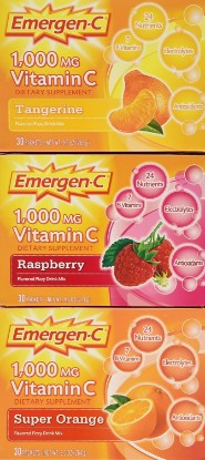 Picture of Emergen-C Vitamin C 1000mg 90 Packets 3 Variety Cartons NET Wt 29.1 ounce (828g)