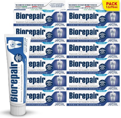 Picture of Biorepair Intensive Night Care - Hydroxyapatite Toothpaste with Xilitol & Zinc PCA, Fluoride Free Toothpaste, Helps Prevent Bacteria & Plaque Formation at Night, Oral Care, 3.46 Oz x 12, Made in Italy