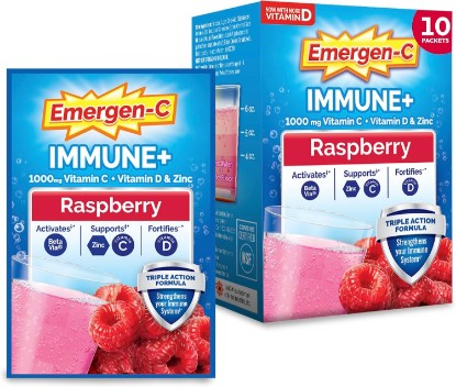 Picture of Emergen-C Immune+ Triple Action Immune Support Powder, BetaVia (R), 1000mg Vitamin C, B Vitamins, Vitamin D and Antioxidants, Raspberry, Back to School Essentials – 30 Count | With BetaVia (R), 1000mg Vitamin C, B Vitamins, Vitamin D and Antioxidants, Raspberry, Back to School Essentials GreenCircle Certified: Certified Environmental Facts Label