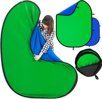 Picture of Blue Green Screen Backdrop Double Sided Collapsible Greenscreen Backdrop with Carrying Bag,Portable Pop Up Green Screen Background for Streaming Webcam 39.4 * 59.1"