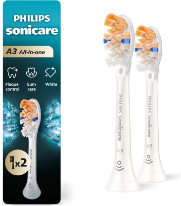 Picture of Philips Sonicare A3 All-in-One Brush Heads, 2-Pack, 6 Month Supply, White | 2000% More Plaque Removal¹, 100% Whiter Teeth², BrushSync Reminder, Up To 62,000 Bristle Movements Per Min, HX9092/77