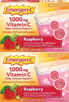 Picture of Emergen-C 1000mg Vitamin C Immune Support Powder, Raspberry, 60 ct | B Vitamins for Energy, Zinc and Manganese, Electrolytes, Natural Flavor, Caffeine Free, Vitamin D GreenCircle Certified: Certified Environmental Facts Label
