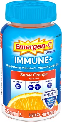 Picture of Emergen-C Vitamin C 750mg Immune Support Gummies, Orange, 45 Gummies | BetaVia Immune Plus, Vitamin D, B Vitamins, Zinc and Manganese, Triple Action, Chewable Gummies GreenCircle Certified: Certified Environmental Facts Label